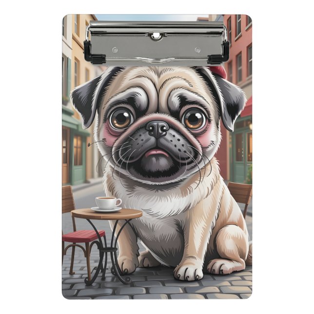 Parisian Pug at Sidewalk Cafe Mini Clipboard (Front)