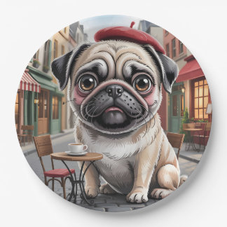 Parisian Pug at Sidewalk Cafe Paper Plate