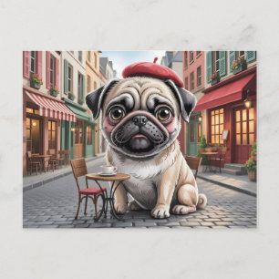 Parisian Pug at Sidewalk Cafe Postcard