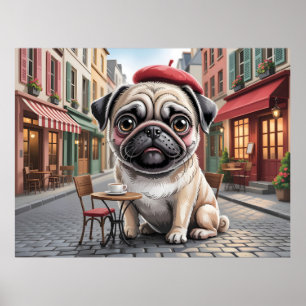 Parisian Pug at Sidewalk Cafe Poster