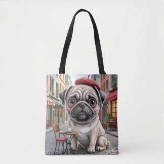 Parisian Pug at Sidewalk Cafe Tote Bag