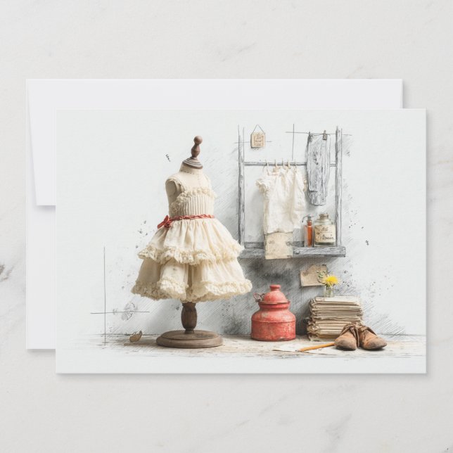 Parisian Ruffle Dress Writer’s Studio 1st birthday Invitation (Front)