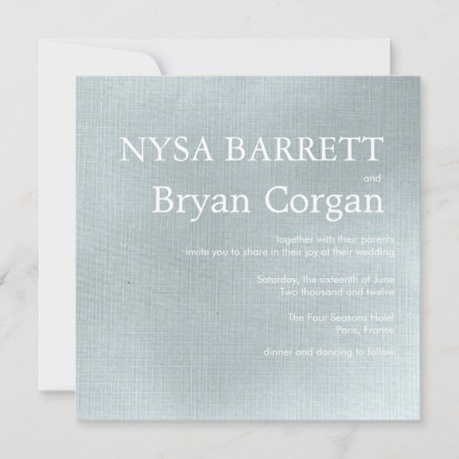 Parisian - sky blue striped wedding invitation (Front)