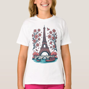 Parisian Souvenir Eiffel Tower Paris Cherry Tree T-Shirt