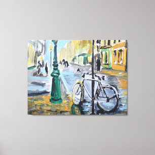 Parisian Street with Bicycle Canvas Print