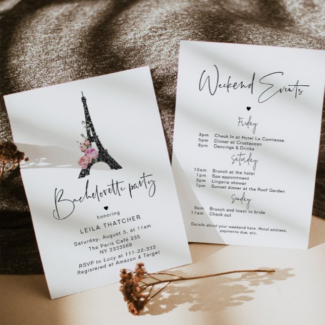 Parisian style minimalist bachelorette weekend invitation (Creator Uploaded)