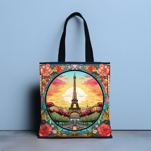 Parisian Sunset Eifel Tower Paris French Floral Tote Bag