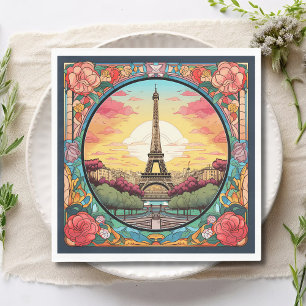 Parisian Sunset Eiffel Tower Paris French Floral Napkin