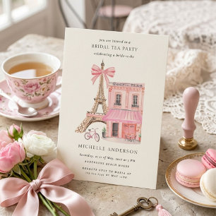 Parisian Tea Party QR Code Bridal Shower Invitation