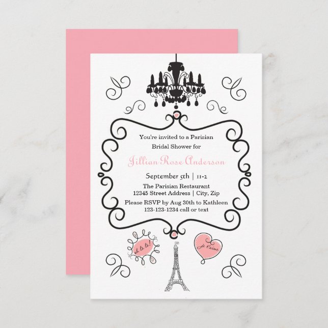 Parisian Themed - 3x5 Bridal Shower Invitation (Front/Back)