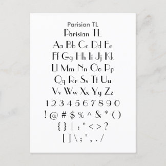 Parisian TL - Zazzle Font Sampler Sheet Postcard