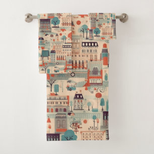 Parisian Vintage Day - Beige, Green, andRed Bath Towel Set