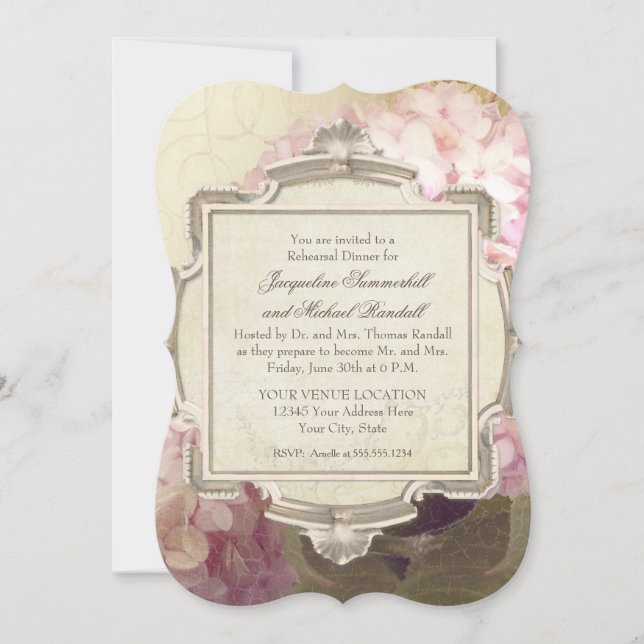 Parisian Vintage Hydrangea Manor Rehearsal Dinner Invitation (Front)
