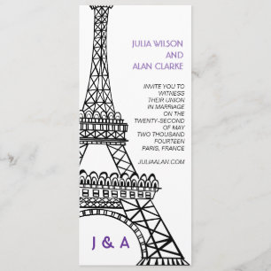 Parisian Wedding Invitation Purple Eiffel Tower