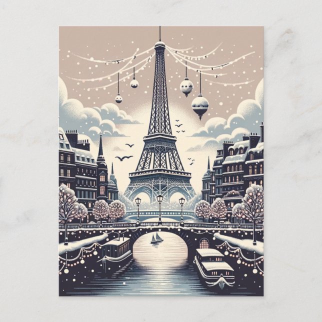 Parisian Winter Elegance - Christmas in the City Postcard (Front)