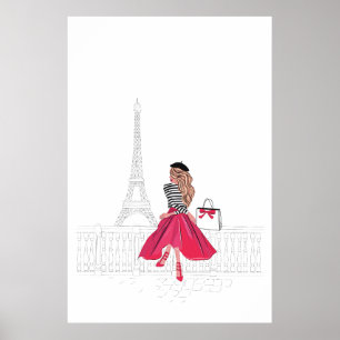 Parisian Woman in Front of the Eiffel Tower, Paris Poster