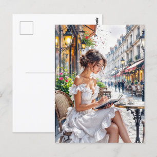 Parisian Women Elegance: Paris Café Street Vibes Postcard