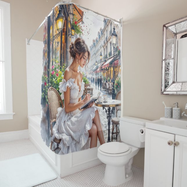 Parisian Women Elegance: Paris Café Street Vibes Shower Curtain (In Situ)