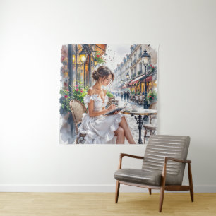 Parisian Women Elegance: Paris Café Street Vibes Tapestry