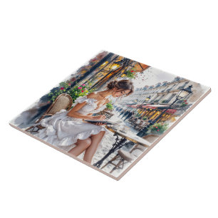 Parisian Women Elegance: Paris Café Street Vibes Tile