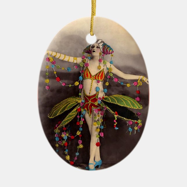 Parisienne Casino Dancer Ceramic Tree Decoration (Front)