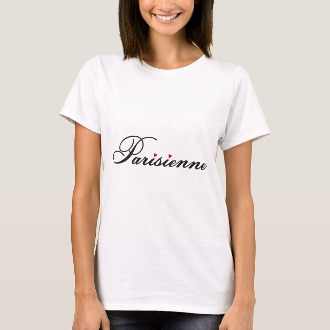 Parisienne, french word art with red hearts T-Shirt (Front)