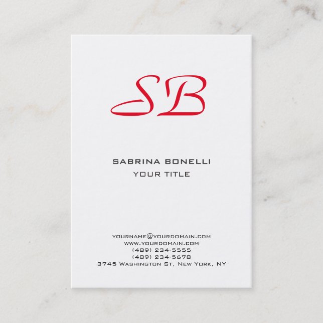 Park Avenue Monogram White Red Cute Business Card (Front)
