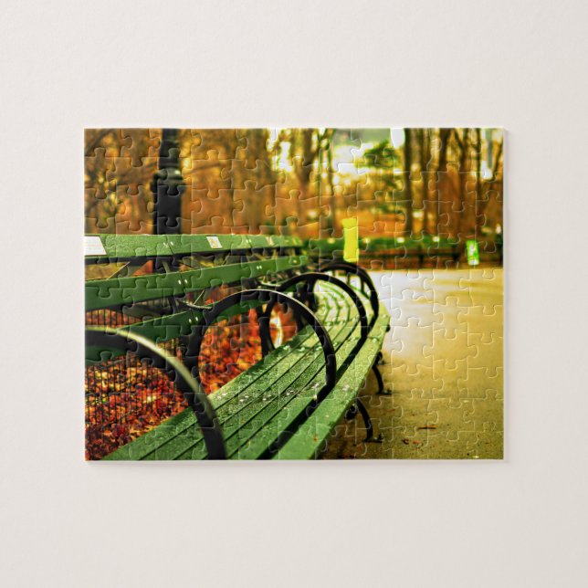 Park Bench Central Park in Fall Jigsaw Puzzle (Horizontal)