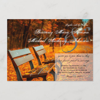 Park Bench Fall Leaves Wedding Invitations