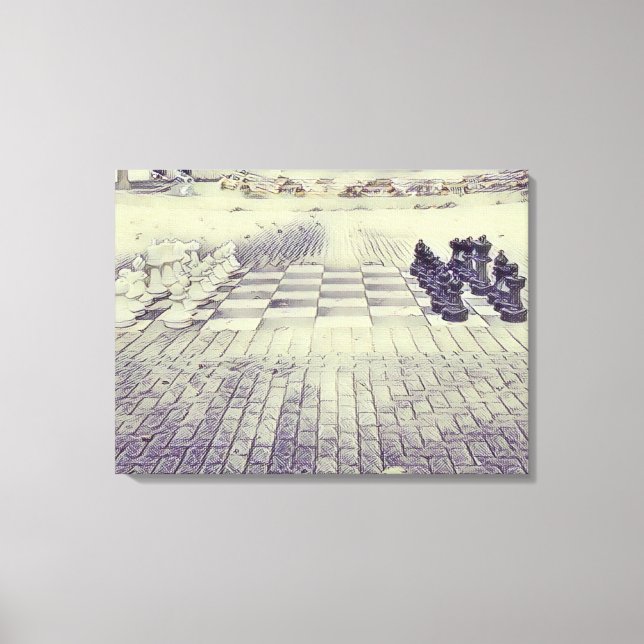 Park chess board set canvas in charcoal style (Front)