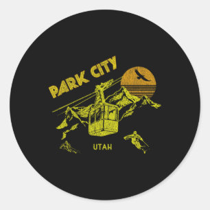 Park City Utah Distressed Retro Skiing Tee Classic Round Sticker