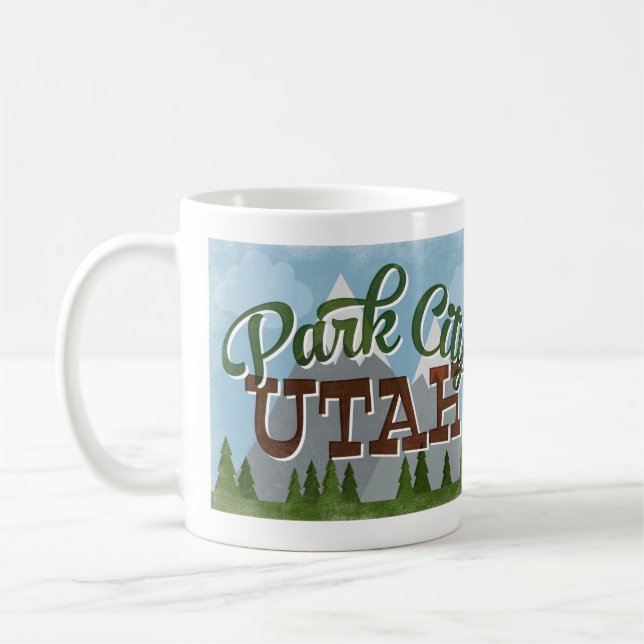 Park City Utah Fun Retro Snowy Mountains Coffee Mug (Left)