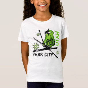 Park City Utah green theme skier girls tee
