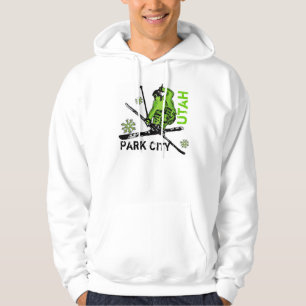 Park City Utah green theme skier guys hoodie