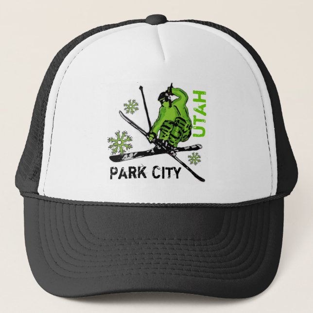 Park City Utah green theme skier hat (Front)