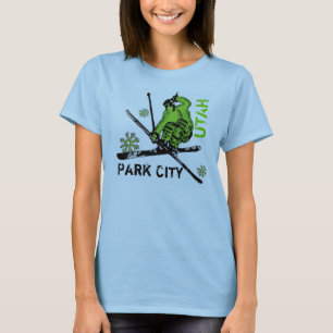 Park City Utah green theme skier ladies tee