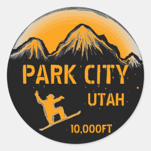 Park City Utah orange snowboard art stickers