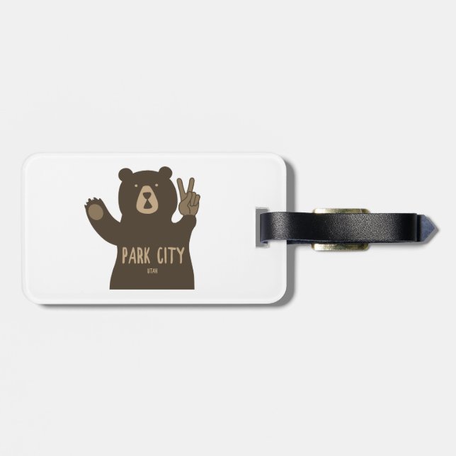 Park City Utah Peace Bear Luggage Tag (Back Horizontal)