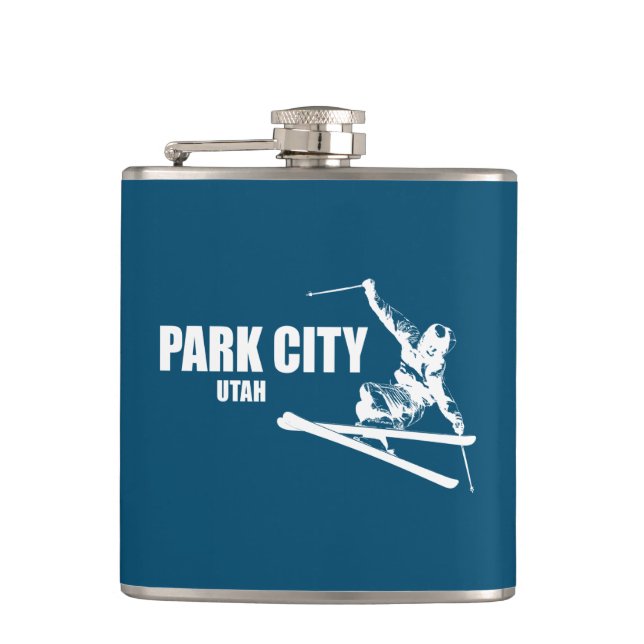 Park City Utah Skier Hip Flask (Front)