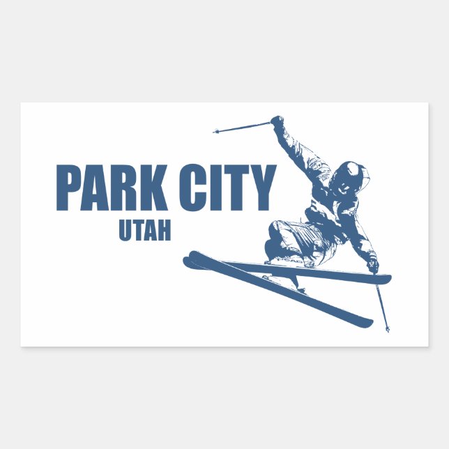 Park City Utah Skier Rectangular Sticker (Front)