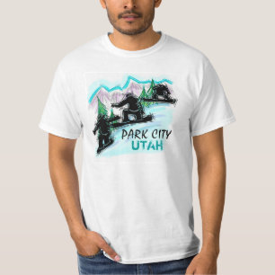 Park City Utah teal snowboarder value tee