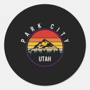 Park City Utah Vintage Souvenir Skier Snowboarding Classic Round Sticker