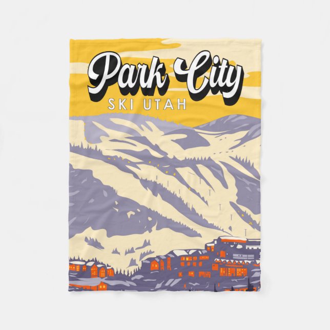 Park City Utah Winter Area Vintage Fleece Blanket (Front)