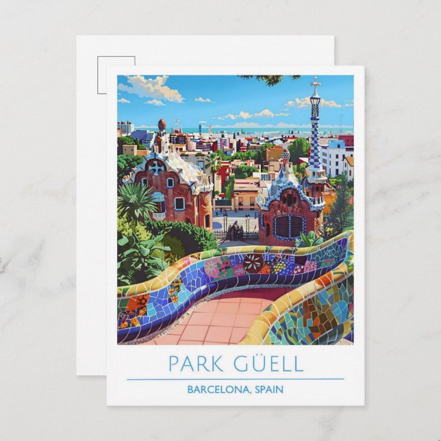 Park Guell Barcelona Spain Vintage Travel  Postcard (Front/Back)