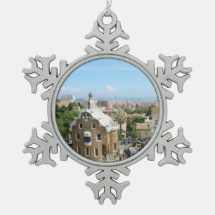 Park Guell in Barcelona Snowflake Pewter Christmas Ornament