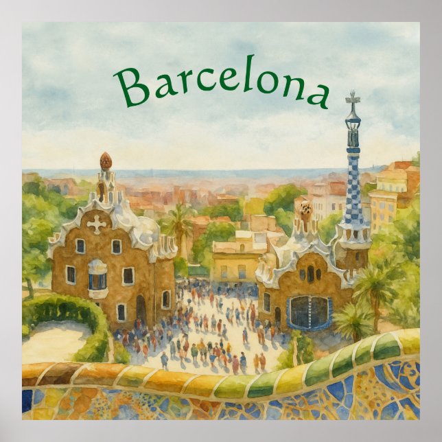 Park Güell in Barcelona, Spain Poster (Front)