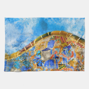 Park Guell in Barcelona Spain Tea Towel