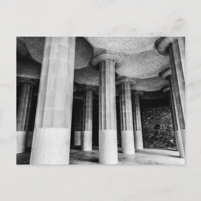 Park Güell of Antonio Gaudi in Barcelona bnw photo Holiday Postcard (Front)