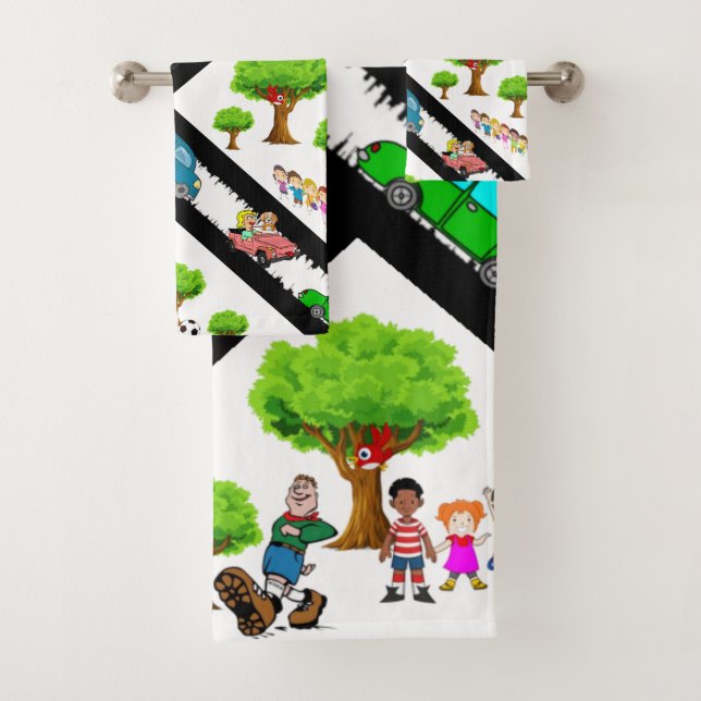 Park Kids Dog Trees Cars  Bathroom Towel Sets (Insitu)