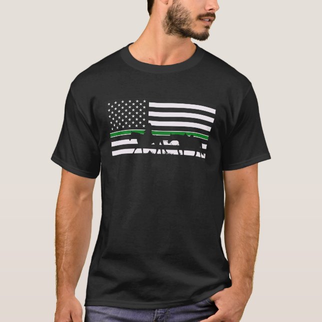 Park Ranger Green Line Flag Horse USA American Hor T-Shirt (Front)